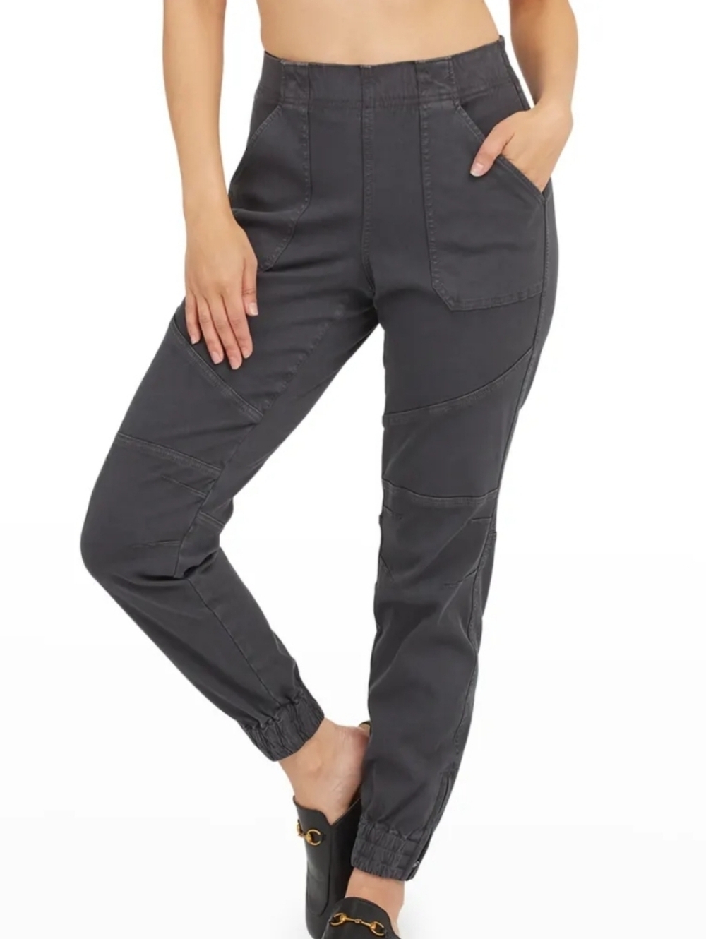SPANX Stretch Twill Cargo Jogger | Washed Black | Luxe Utility Chic | Size M